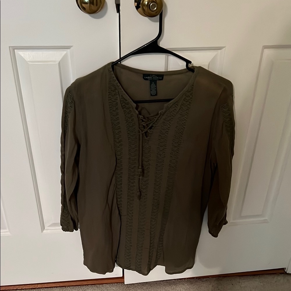 Ralph Lauren Green Relaxed Tie Front Blouse